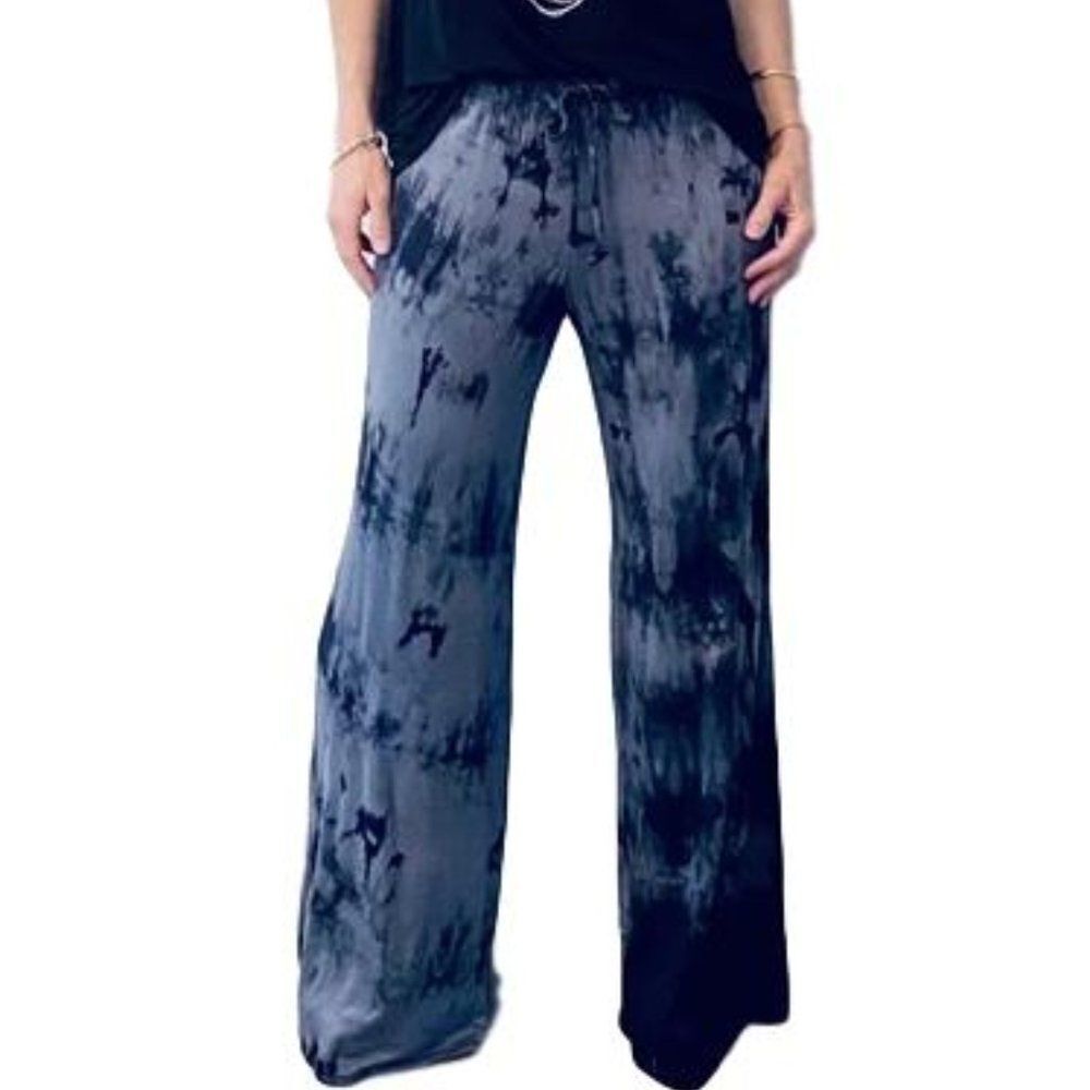 Black Tie-Dye Pants Retro Hippie Gypsy Wide Leg Pull Up Pants NEW